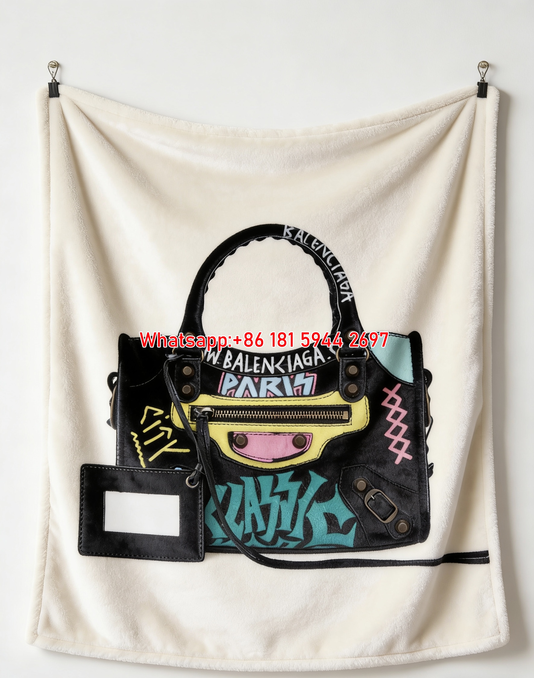 Balenciaga Multicolor Graffiti City Bag Flannel Throw Blanket BA325